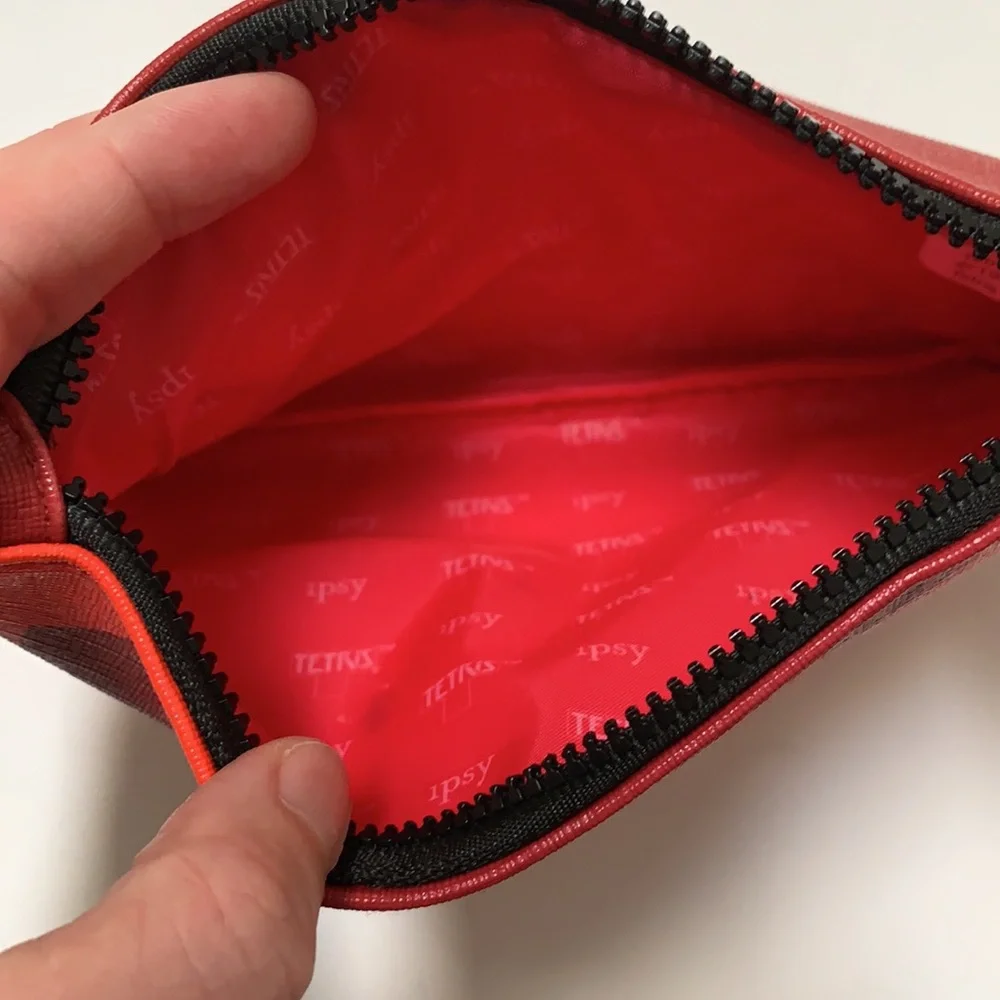 Ipsy Tetris red travel cosmetics bag